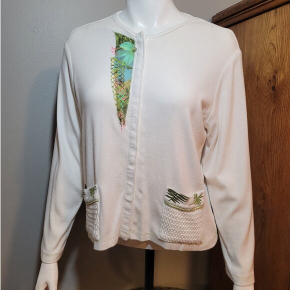 KD SPRING White Botanical Cardigan Sz Small Crochet Grannycore Kitschy Ferns - Picture 10 of 11